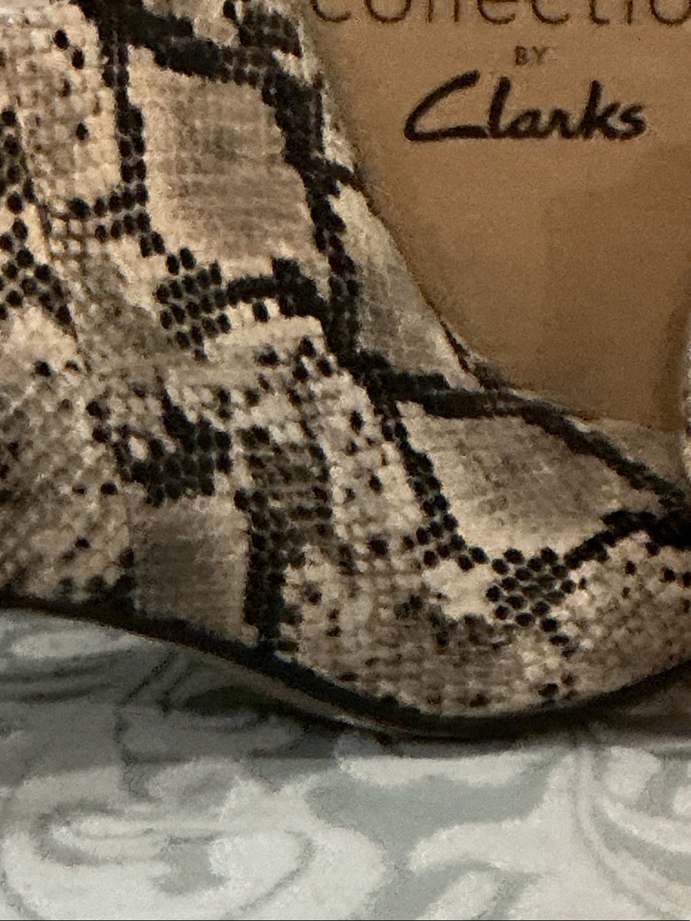 Clarks Snake-Print Ankle Boot in Beige and Black